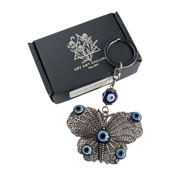 🦋 Butterfly Evil Eye Good Luck Charm Accessory Keychain Keyring NEW W/GIFT BOX - Picture 1 of 11
